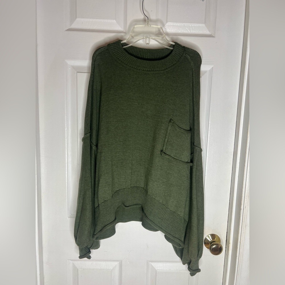 POL Eternal Bliss Women’s Oversized Green Sweater large Puff Sleeve Cropped - Picture 4 of 10